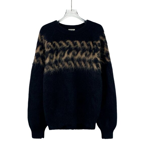 Celine Black Alpaca Wool Long-Sleeved Knitted Sweater With Animal Print Detail S - Picture 1 of 7